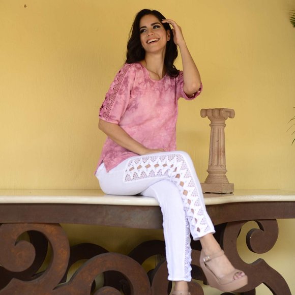 Shoulder Lace Blouse - Crinkle Cotton, Gauze Top - Picture 7 of 7